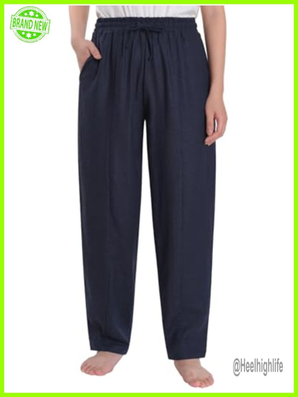 Petite Linen Harem Pants - Casual, Elastic Waist, Tapered Leg